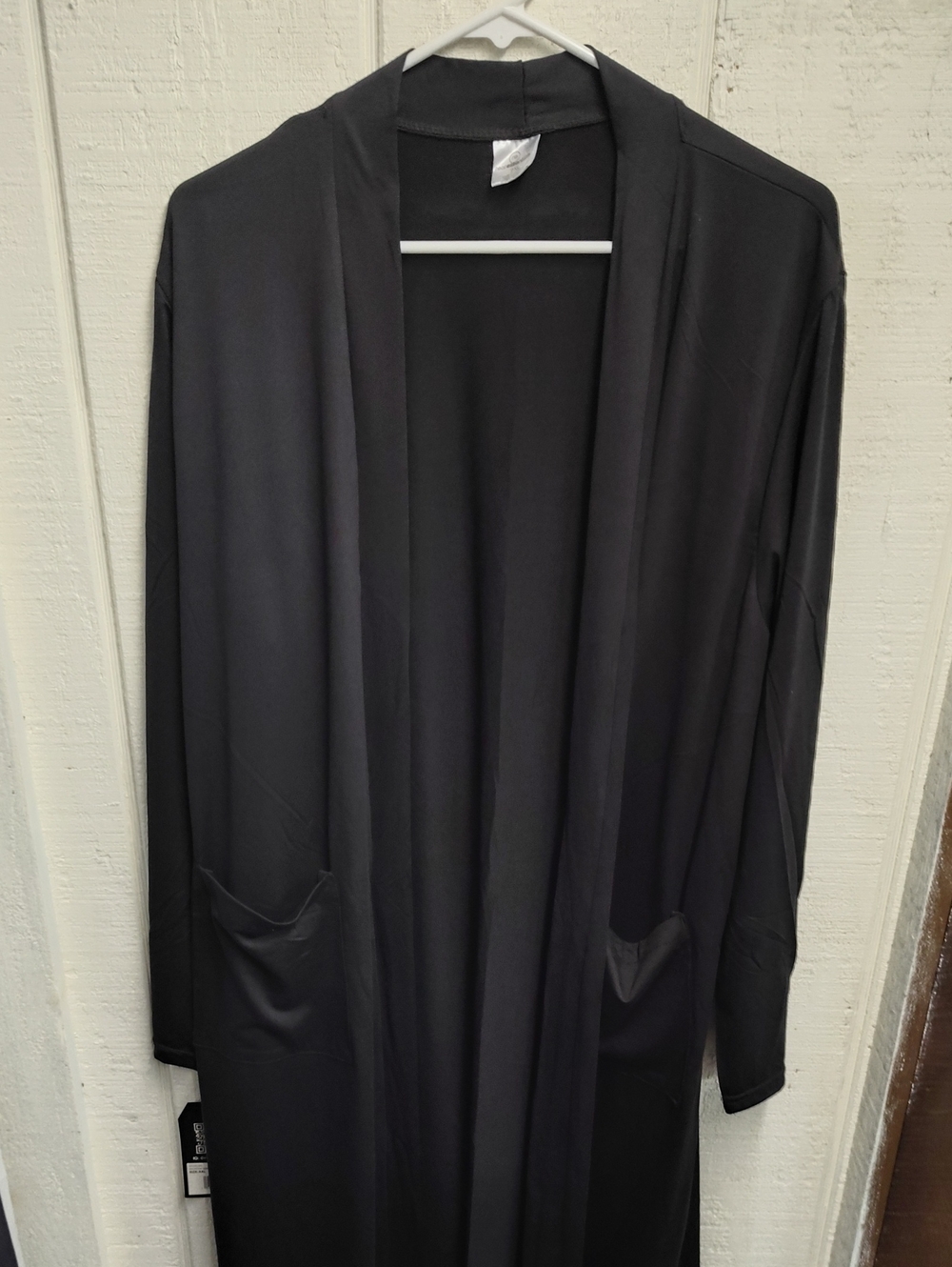 Essentials Black Long Open-Front Robe with Pockets